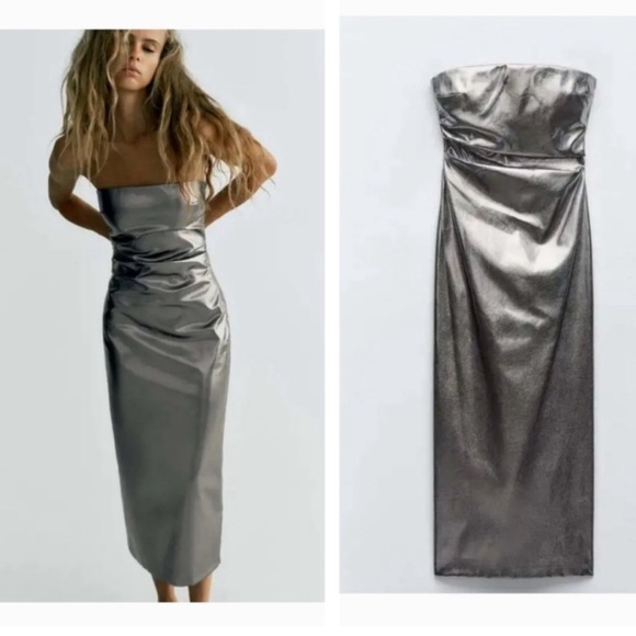 ZARA GUNMETAL strapless dress - Picture 1 of 4